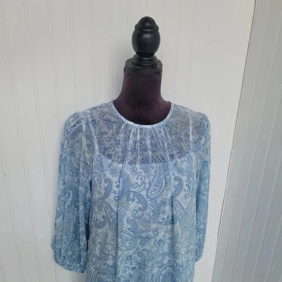 Ann Taylor PAISLEY A LINE TUNIC DRESS Blue White Lightweight Shift 3/4 Slee Sz M - Picture 11 of 11